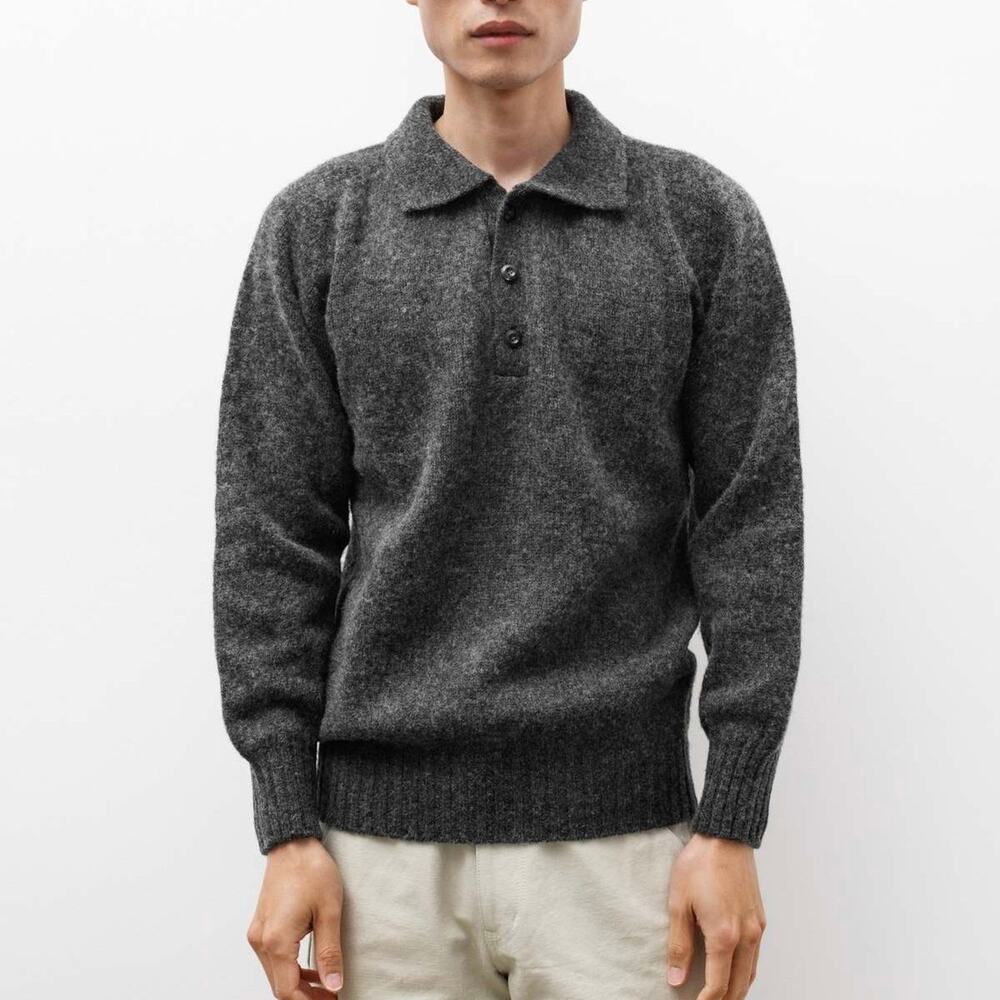 Howlin Ghost Pressure Brushed Wool Charcoal Polo Sweater S NEW Long Sleeve Knit